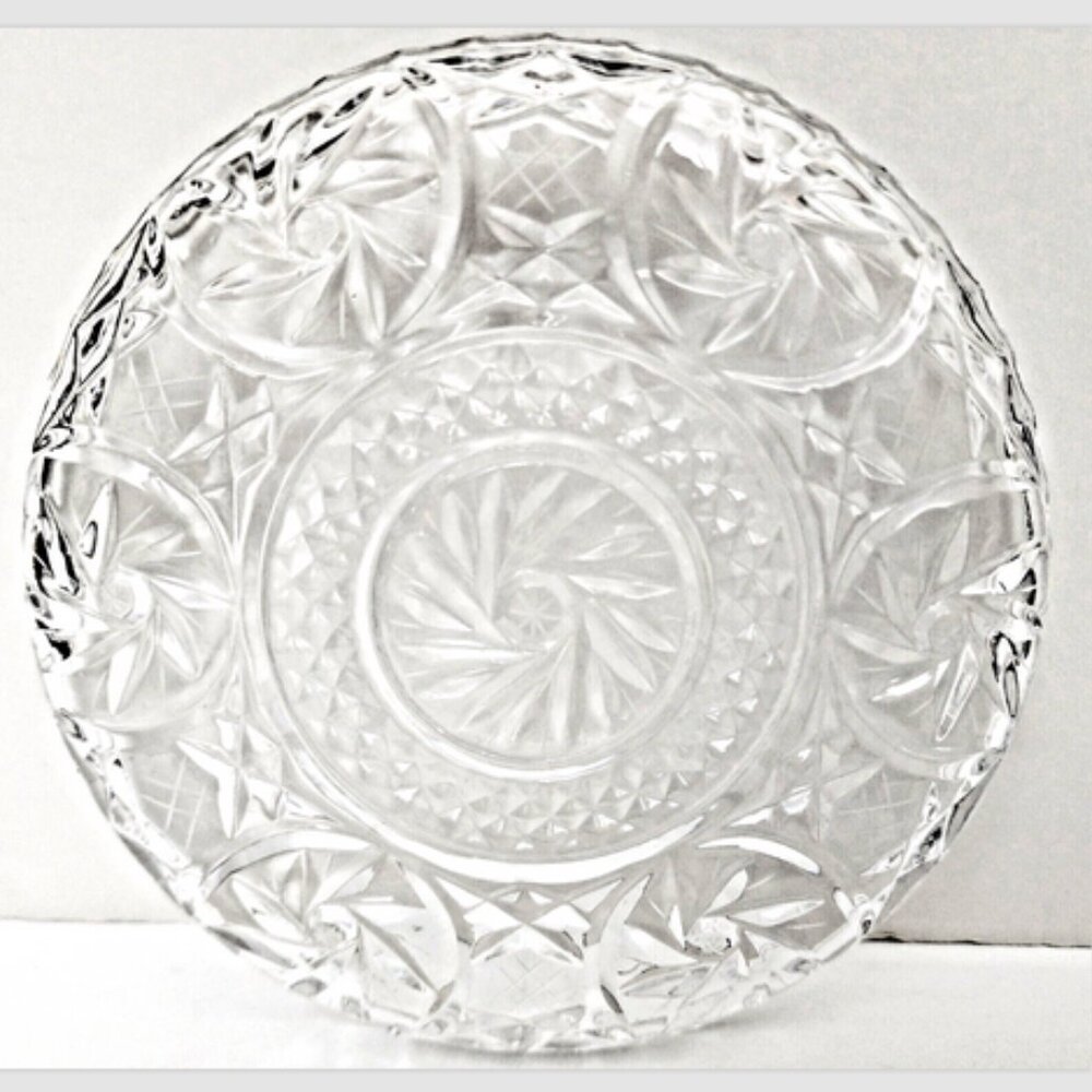 Antique Bohemian Czech Pinwheel Design Cut Crystal Decorative Luncheon 6" Plate - Picture 11 of 15